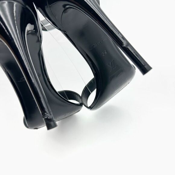 LOUIS VUITTON Fluer Call Back Black Sandal Heels Size 39 Logo Leather Monogram - Picture 6 of 13
